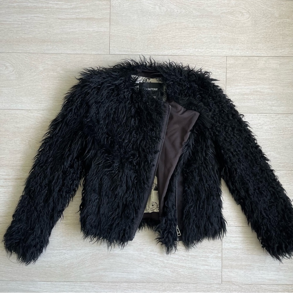 Zadig & Voltaire black Vianna Faux Fur zip jacket coat. Size Small. - Picture 12 of 15